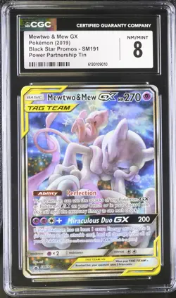 Pokemon Mewtwo & Mew GX Power Partnership Tins Full Art Promo SM191 CGC 8 Mint - Image 1