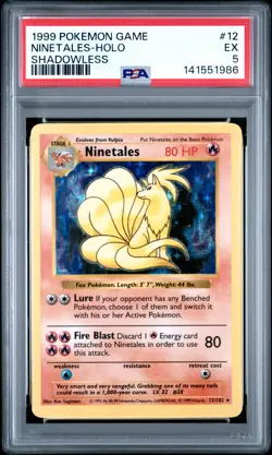 PSA 5 Ninetales Holo 12/102 Shadowless Pokemon Game - Image 1