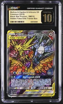 CGC 10 Pristine Moltres & Zapdos & Articuno Gx Sm210 Hidden Fates ETB Pokemon - Image 1