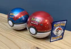 Two! Pokemon Tins POKEBALL & GREAT BALL TCG Tins E25 RARE! 6 Total Booster Packs - Image 2