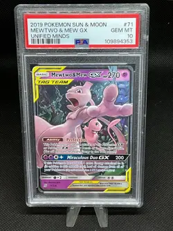 Pokemon 2019 Sm-Unified Minds Mewtwo & Mew GX 71/236 Ultra Rare Holo PSA 10 - Image 1