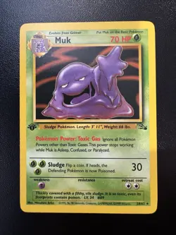 Pokemon TCG Muk Fossil Card 28/62 Regular 1st Edition Rare - Image 1