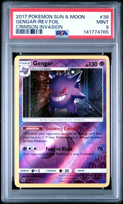 2017 POKEMON SUN & MOON CRIMSON INVASION #38 GENGAR-REVERSE FOIL PSA 9 - Image 1