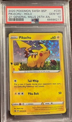 2020 Pokemon Pikachu Holo General Mills Black Star Promo SWSH039 PSA 10 Gem Mint - Image 1