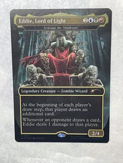 Secret Lair Iron Maiden Eddie, Lord of Light FOIL Nekusar, The Mindrazer in hand - Image 1