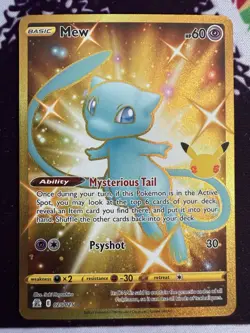Pokemon TCG Mew 025/025 NM+ Celebrations Full Art Ultra Rare Shiny Holo W/Extras - Image 1