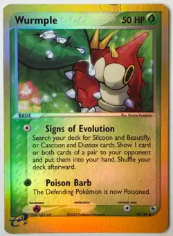 Wurmple EX Ruby & Sapphire 78/109 2003 E Reader Pokemon - Reverse Holo - Creased - Image 1