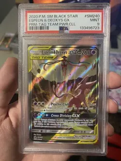 2020 POKEMON SM BLACK STAR PROMO TAG TEAM #SM240 ESPEON & DEOXYS GX PSA 9 - Image 1