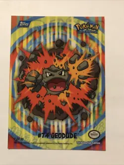 2000 Topps Pokemon Series 2 Geodude #74 Sticker 7 of 10 Puzzle Piece Blue Logo - Image 1