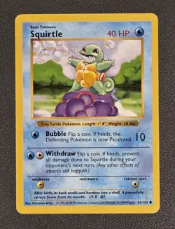 Pokemon 1999 base set Shadowless Squirtle #63 - Image 1