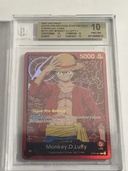 BGS 10 Pristine Monkey D. Luffy Super Pre-Release ST01-001 Leader 2022 One Piece - Image 1