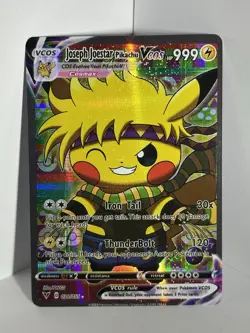 Pokemon TCG Joseph Joestar Poncho Pikachu VCOS Cosplay Custom Full Art Holo Card - Image 1