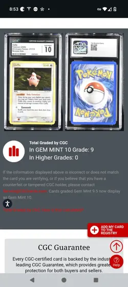 (TOP POP 7) CGC 10 GEM MINT Pokemon Cleffa EX Unseen Forces Reverse Holo 21/115 - Image 4