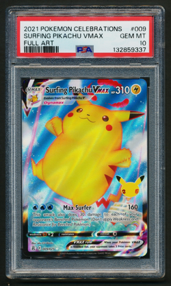 Surfing Pikachu VMAX 009/025 Full Art Holo Pokemon 2021 Celebrations PSA 10 GEM - Image 1