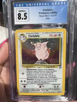 WOTC 2000 Pokemon TCG Base Set 2 Clefable Holo Unlimited 5/130 Graded CGC 8.5 MT - Image 1