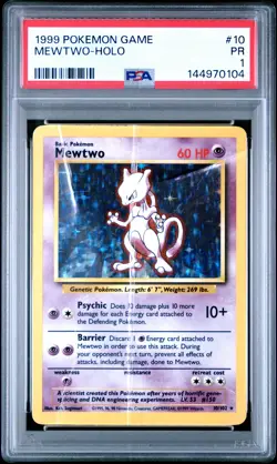1999 POKEMON BASE SET UNLIMITED #10 MEWTWO-HOLO PSA 1 - Image 1