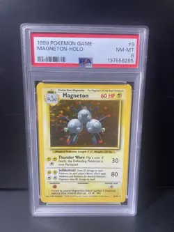 1999 POKEMON BASE SET UNLIMITED #9 MAGNETON-HOLO PSA 8 - Image 1