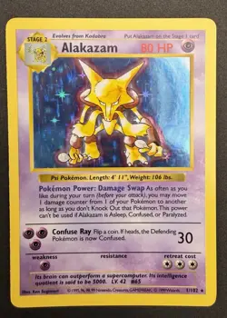 Pokemon Alakazam Shadowless 1/102 Base Set Holo Rare Card - Image 1
