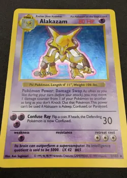 Pokemon Alakazam Shadowless 1/102 Base Set Holo Rare Card - Image 3