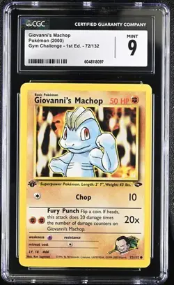 Giovanni's Machop CGC 9 MINT Pokemon (2000) Gym Challenge 1st Ed. #72/132 - Image 1