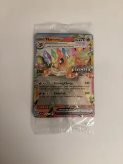 Pokemon TCG Prismatic Evolutions Flareon EX Stamped Promo Card 014/131 SEALED - Image 1
