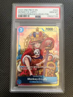 2024 One Piece EN Monkey D. Luffy Convention Exclusive Foil #043 PSA 10 GEM MINT - Image 1