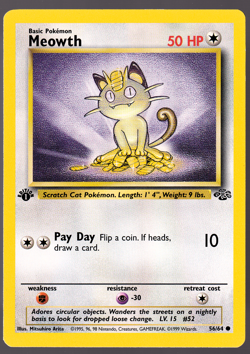 Meowth 56/64 1st Edition Jungle Pokemon Card 1999 NM - Image 1