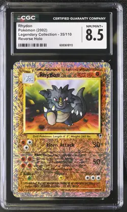 CGC 8.5 Rhydon 2002 Legendary Collection 35/110 Reverse Holo Pokemon Card - Image 1