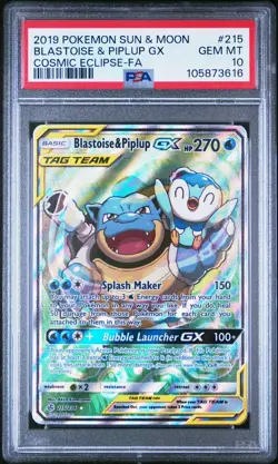 2019 POKEMON SUN & MOON COSMIC ECLIPSE FULL ART/BLASTOISE & PIPLUP GX PSA 10 - Image 1