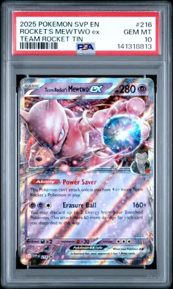 2025 POKEMON SVP EN-SV BLACK STAR PROMO #216 TEAM ROCKET'S MEWTWO EX PSA 10 - Image 1