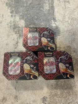 3 Pokemon Paldean Fates Charizard EX Tin Sealed, 5X Packs - Image 1