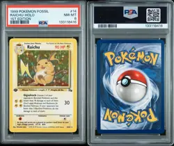 1999 Pokemon 1st Edition RAICHU HOLO Fossil #14/62 PSA 8 NEAR MINT NM - Image 1