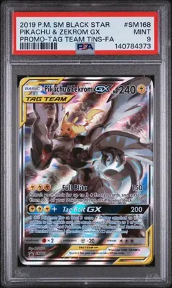 2019 POKEMON SM BLACK STAR PROMO #SM168 FULL ART/PIKACHU & ZEKROM GX PSA 9 - Image 1