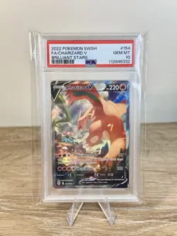 2022 POKEMON SWORD & SHIELD BRILLIANT STARS #154 FULL ART/CHARIZARD V PSA 10 - Image 1