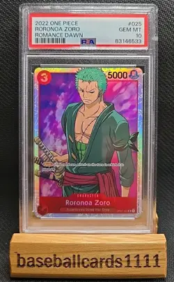 Romance Dawn One Piece Roronoa Zoro SR OP01-025 PSA 10 P1 - Image 1