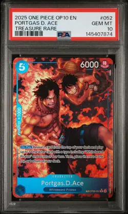 2025 One Piece OP10 EN #052 Portgas D. Ace Treasure Rare PSA 10 GEM MINT #2 - Image 1