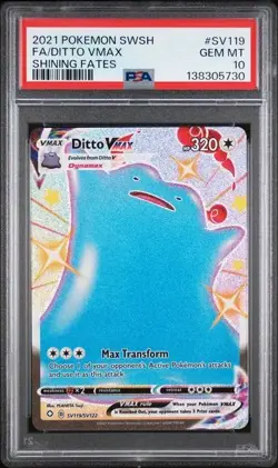 PSA 10 GEM MINT Ditto VMAX Shining Fates Full Art Holo 2021 Pokemon SWSH SV119 - Image 1
