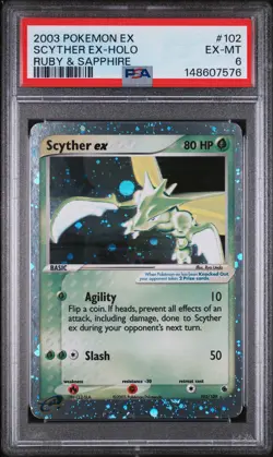 2003 Pokemon Ruby & Sapphire Scyther EX Holo Rare 102/109 PSA 6 - Image 1