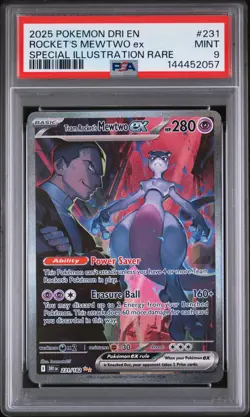 2025 POKEMON DRI EN-DESTINED RIVALS #231 TEAM ROCKET'S MEWTWO EX PSA 9 - Image 1