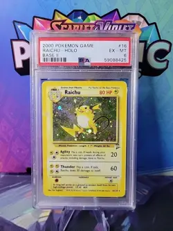 2000 Pokemon Base 2 Unlimited #16 Raichu HOLO PSA 6 - Image 1