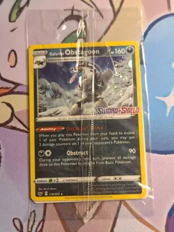 Pokemon Sword & Shield Stamped Promo Card Galarian Obstagoon 119/202 Holo Sealed - Image 1