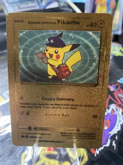 Special Delivery Pikachu Gold Foil Fan Art Textured Collector Pokemon Card - Image 1