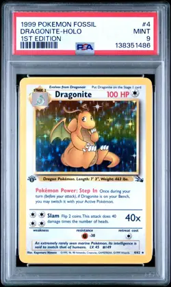 1999 POKEMON FOSSIL 1ST EDITION #4 DRAGONITE-HOLO PSA 9 - Image 1