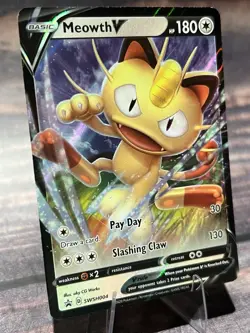 Pokemon TCG Meowth V SWSH Black Star Promos SWSH004 Holo Promo - LP - Image 2