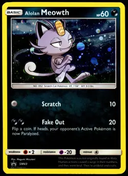 Pokemon TCG Alolan Meowth SM43 2017 Sun & Moon Cosmos Holo Black Star Promo - MP - Image 1