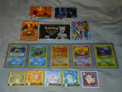 Lot Of 13 Vintage Pokemon Cards, 1 Empty Topps Wrapper and 1 Sticker, 1990's - Image 1