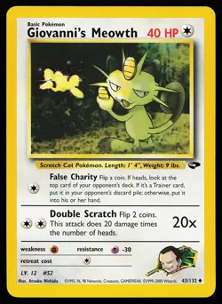Giovanni's Meowth 43/132 Uncommon Gym Challenge Pokemon Card - Image 1