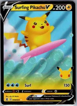 Surfing Pikachu V 008/025 Celebrations - Pokemon Card - NM - Image 1
