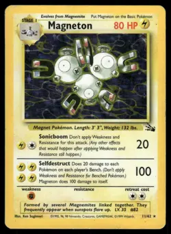 Pokemon Cards Magneton 11/62 Unlimited Fossil Holo WOTC Rare MP - Image 1