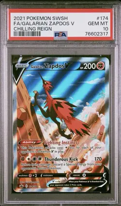 Pokemon Galarian Zapdos V Full Art Holo Ultra Rare Chilling Reign 174/198 PSA 10 - Image 1